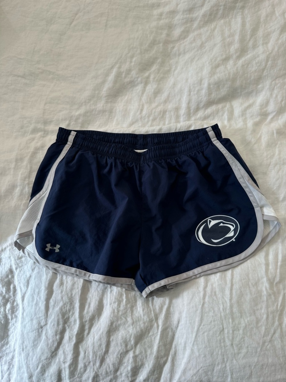 Under Armour Women’s Navy and White Athletic Shorts with Penn State Logo